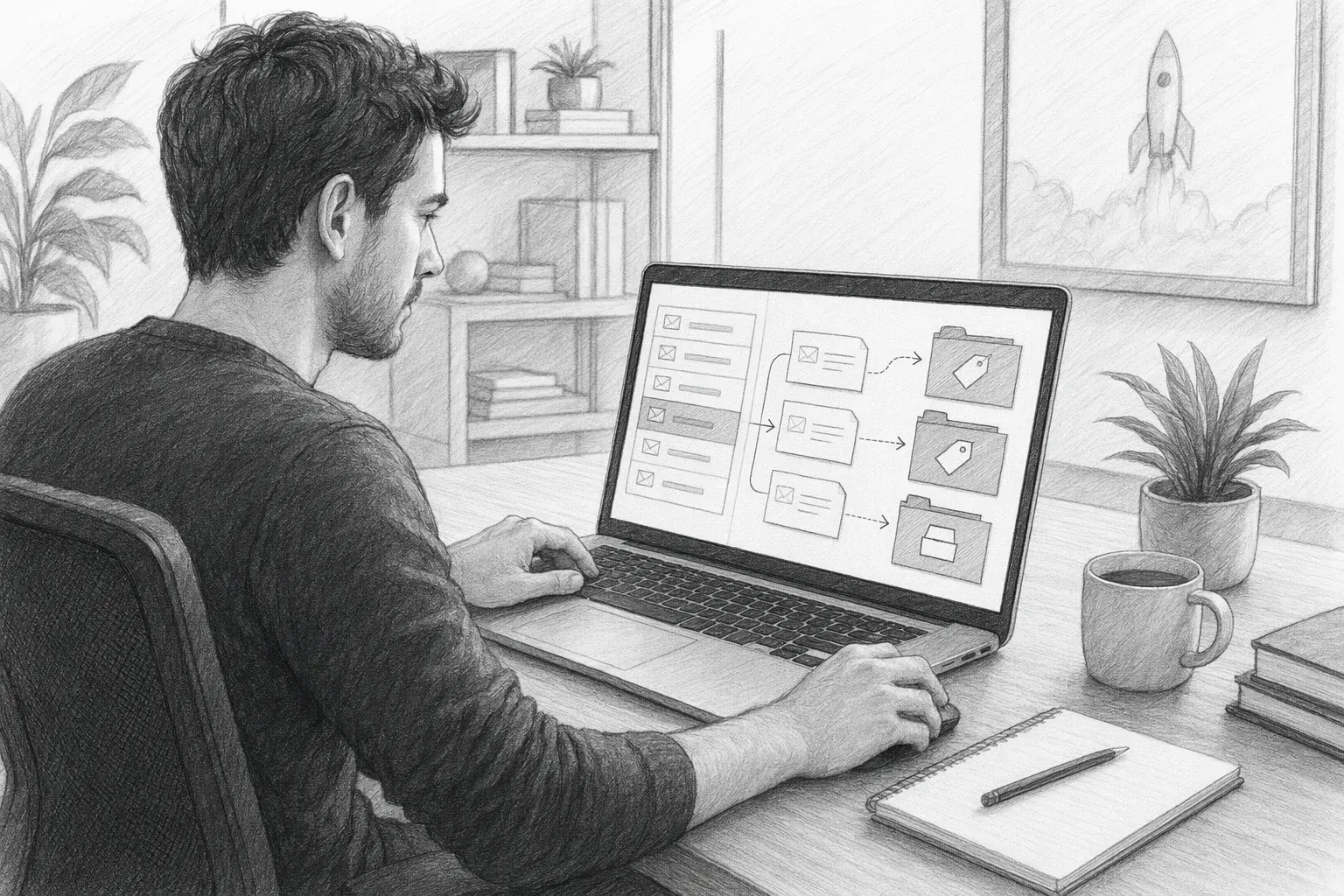 Founder sorting marketplace receipt emails in a clean inbox