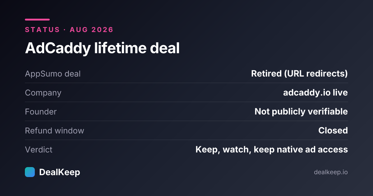 At a glance: AdCaddy lifetime deal status