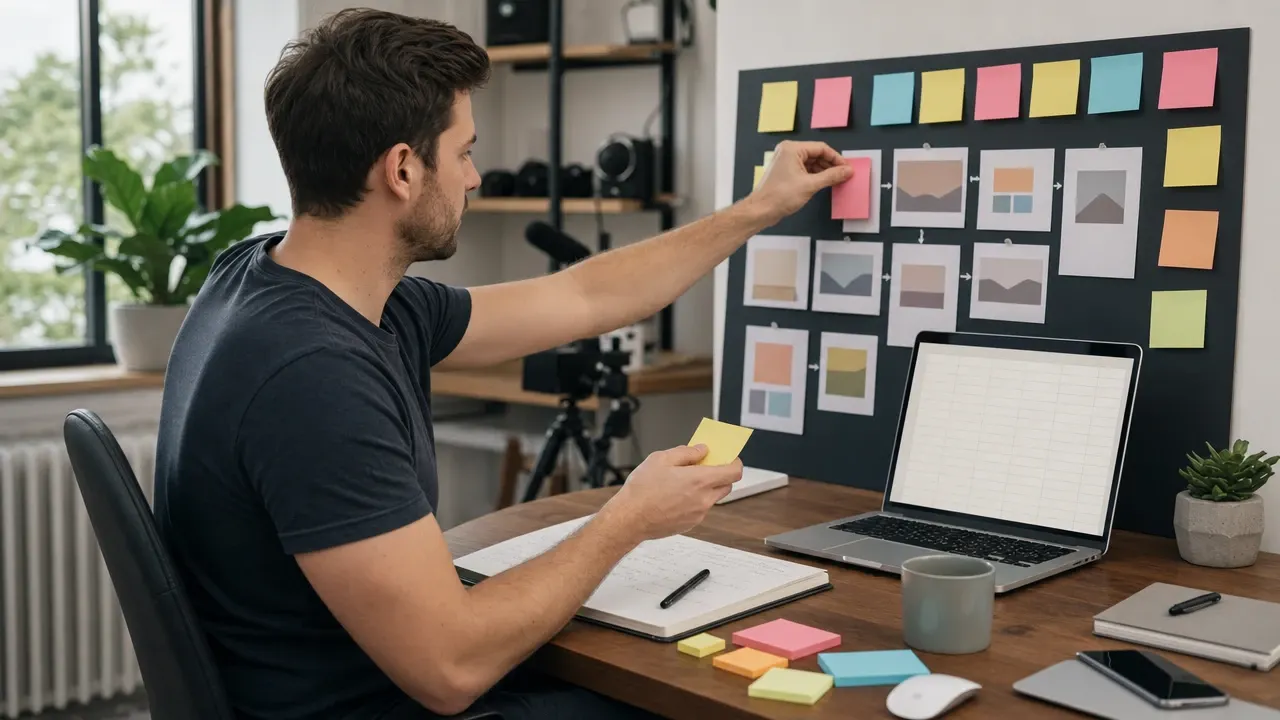 Founder reviewing SaaS notes and workflow at desk