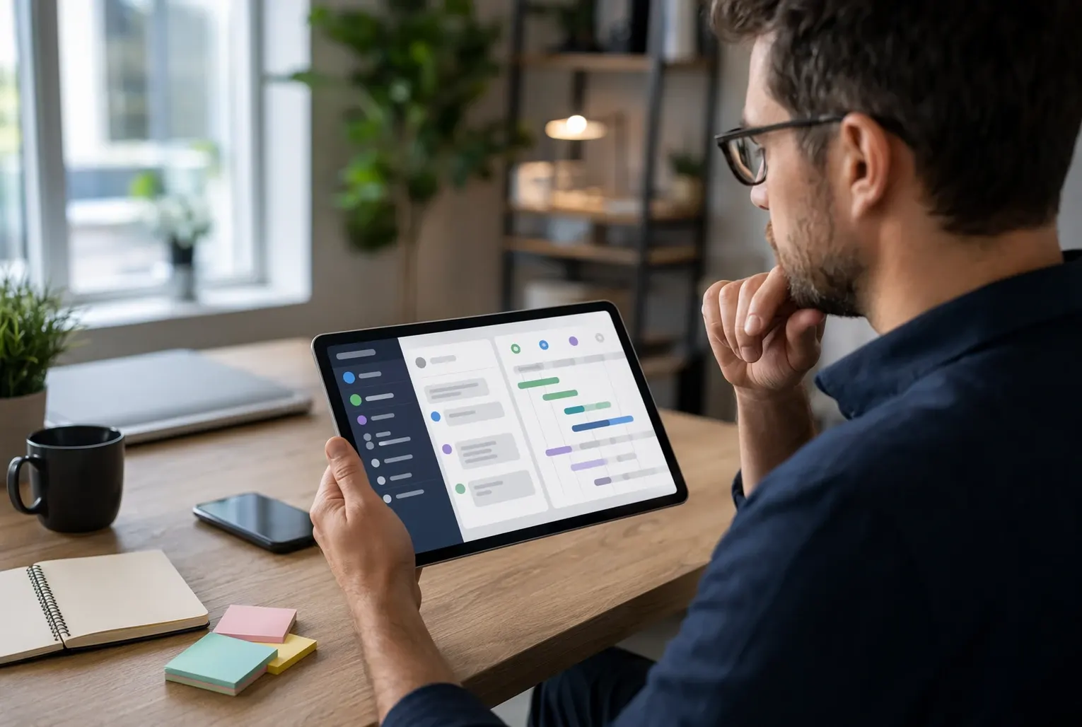 Buyer reviewing SaaS product roadmap on tablet