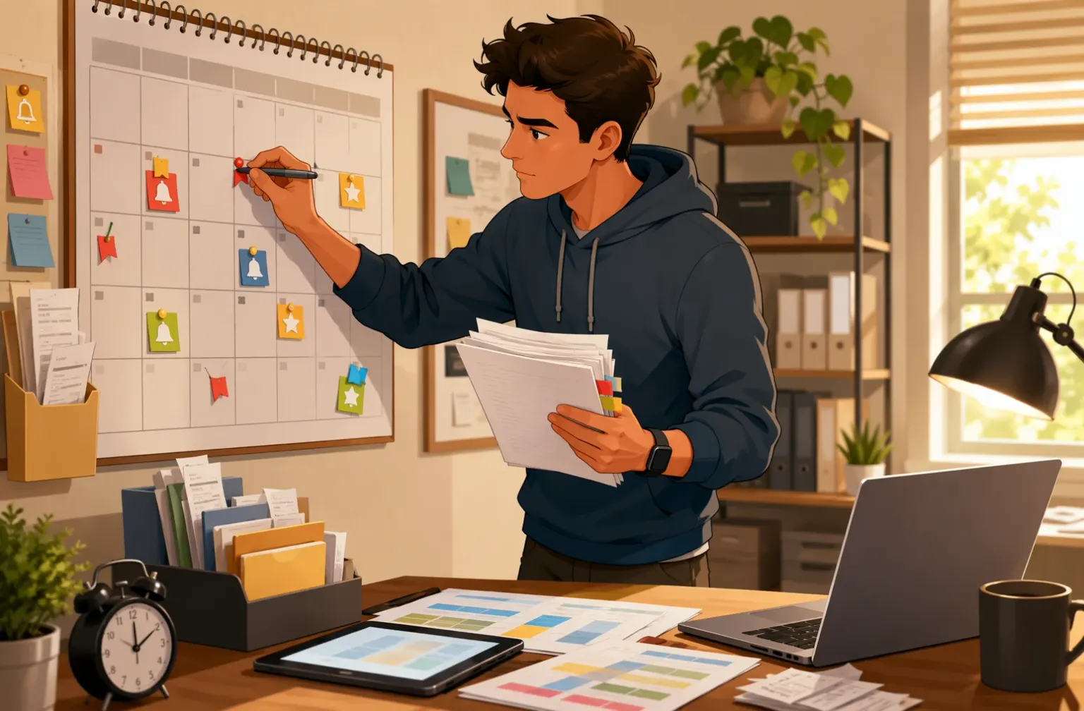 Founder marking refund dates on wall calendar