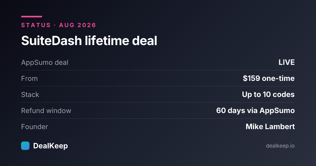 At a glance: SuiteDash lifetime deal status