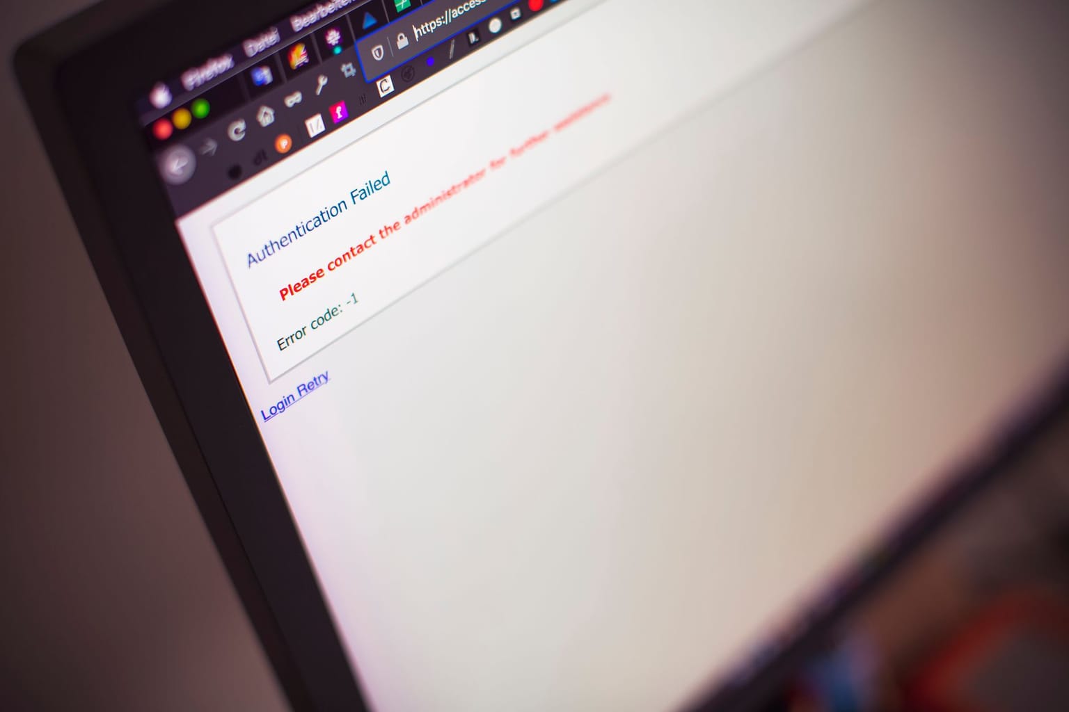 A computer monitor displays an “Authentication Failed” error message in a web browser while attempting to access the TrendSwell lifetime deal