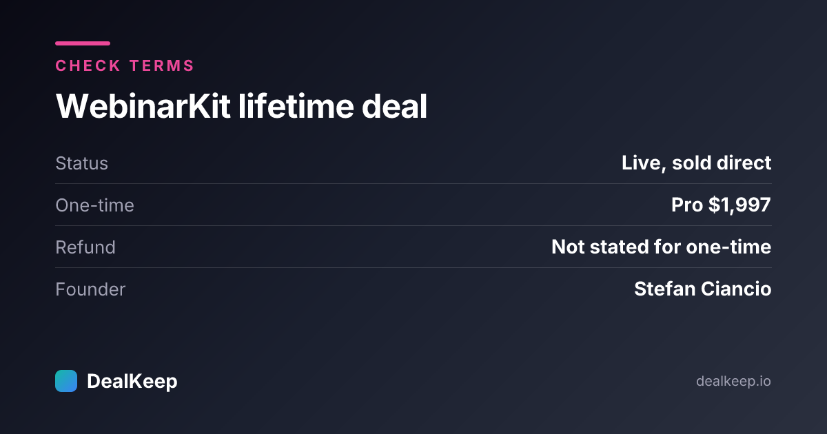 At a glance: WebinarKit lifetime deal status